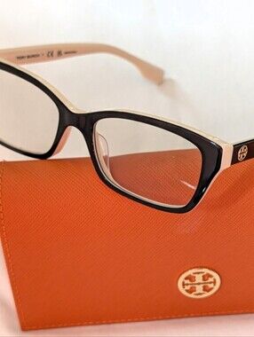 Tory Burch Black and Cream Glasses with Orange Case.